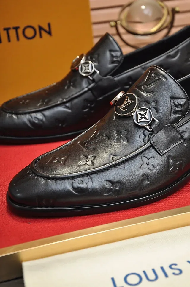 Louis Vuitton Loafer Black Silver Monogram-Embossed Leather Metal LV Buckle Loafer 2