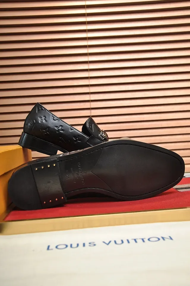 Louis Vuitton Loafer Black Silver Monogram-Embossed Leather Metal LV Buckle Loafer 3