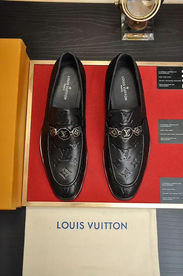 Louis Vuitton Loafer Black Silver Monogram-Embossed Leather Metal LV Buckle Loafer 5