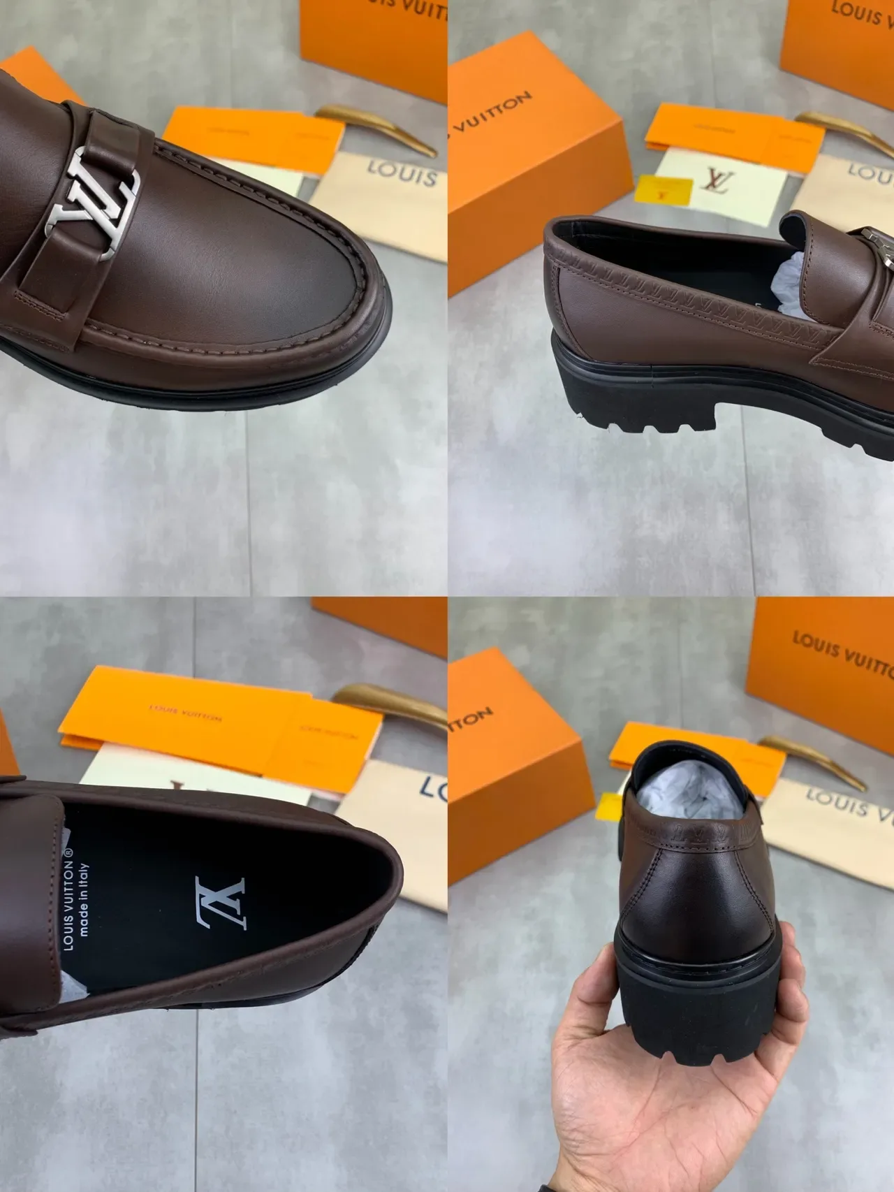 Louis Vuitton Loafer Brown Black Leather Metal LV Buckle Loafer 2