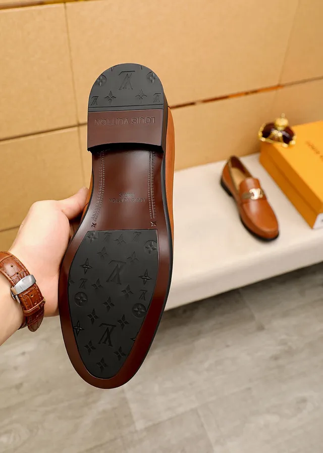 Louis Vuitton Loafer Tan Leather Monogram Strap Loafers 8