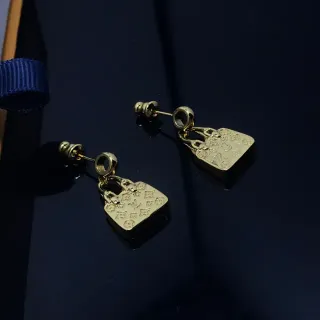 Louis Vuitton Lock It Monogram Gold-Tone Padlock Earrings