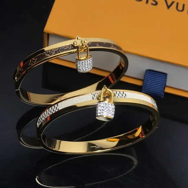 Louis Vuitton Lockit Crystal Padlock Monogram Leather Gold-Tone Bracelet 2