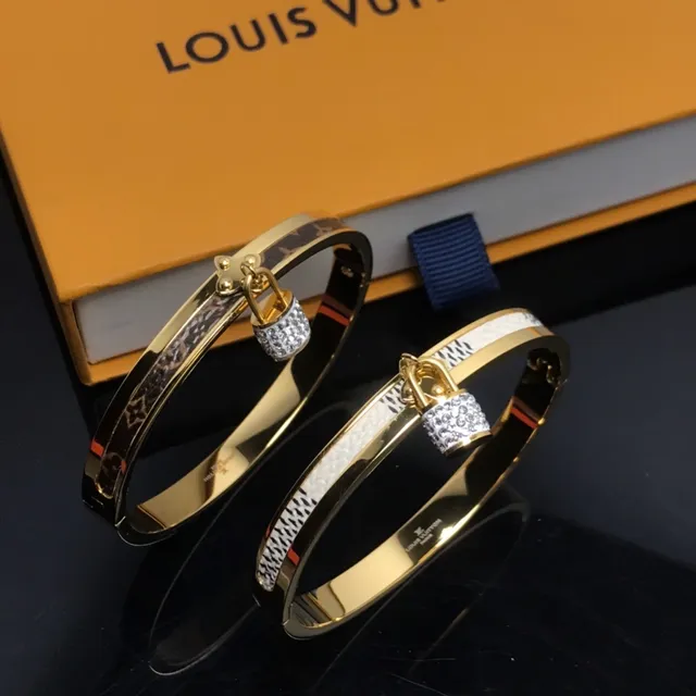 Louis Vuitton Lockit Crystal Padlock Monogram Leather Gold-Tone Bracelet 3