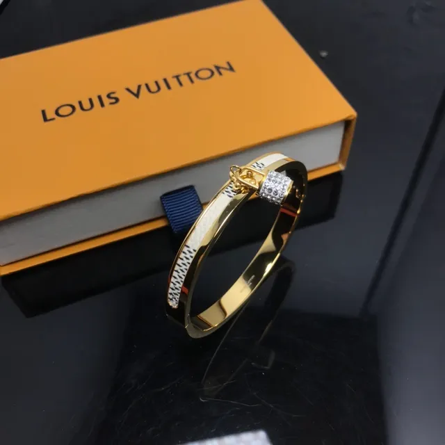 Louis Vuitton Lockit Crystal Padlock Monogram Leather Gold-Tone Bracelet 5