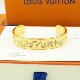 Louis Vuitton Logo Pavé Crystal Gold-Tone Open Cuff Bracelet