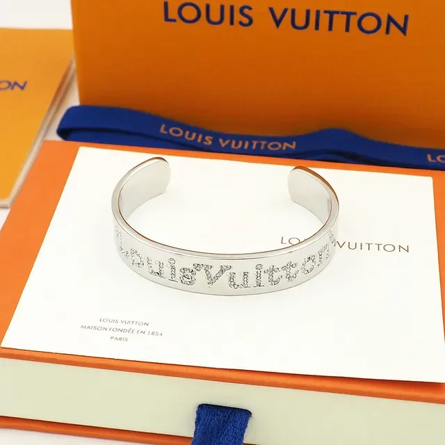 Louis Vuitton Logo Pavé Crystal Gold-Tone Open Cuff Bracelet 2