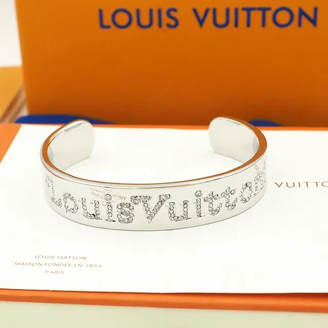 Louis Vuitton Logo Pavé Crystal Gold-Tone Open Cuff Bracelet 4