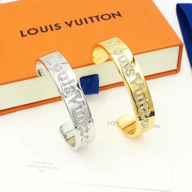 Louis Vuitton Logo Pavé Crystal Gold-Tone Open Cuff Bracelet 5