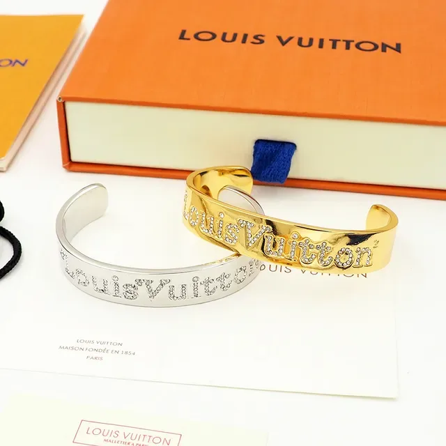 Louis Vuitton Logo Pavé Crystal Gold-Tone Open Cuff Bracelet 6