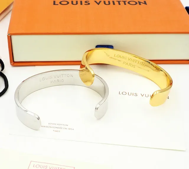 Louis Vuitton Logo Pavé Crystal Gold-Tone Open Cuff Bracelet 7