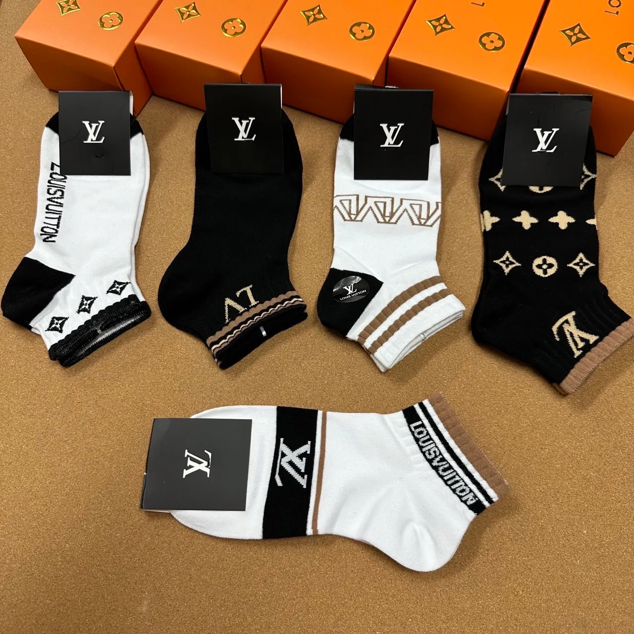 Chaussettes de cheville Louis Vuitton Logo-Tagged Monogram et rayées 5