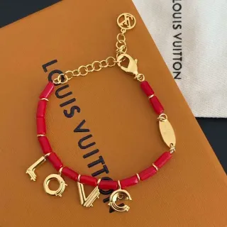 Louis Vuitton LOVE Pulsera con cuentas rojas de tono dorado