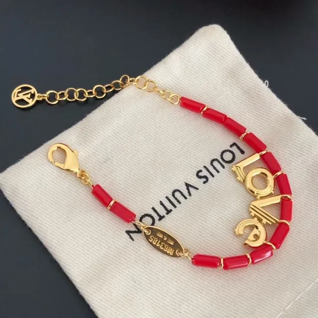 Louis Vuitton LOVE Red Bead Gold-Tone Charm Bracelet 8