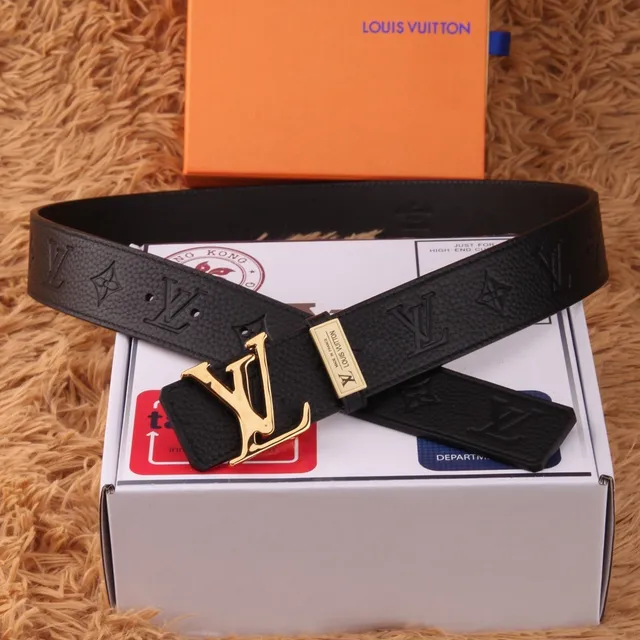 Louis Vuitton LV Belt Black Grained Leather Gold-Tone Buckle Leather Belt 3