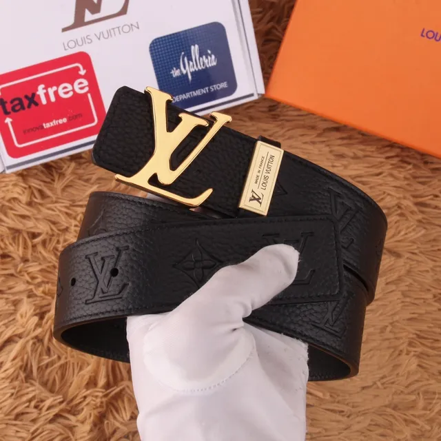 Louis Vuitton LV Belt Black Grained Leather Gold-Tone Buckle Leather Belt 4