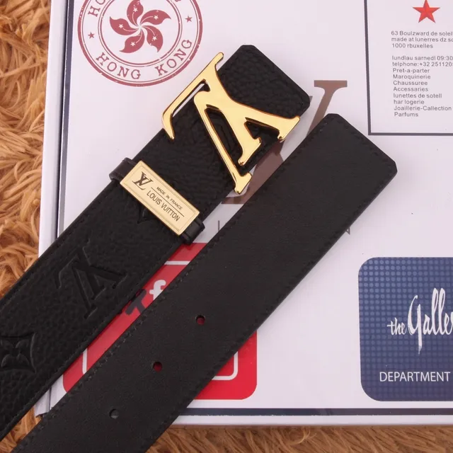 Louis Vuitton LV Belt Black Grained Leather Gold-Tone Buckle Leather Belt 6