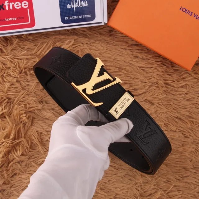 Louis Vuitton LV Belt Black Grained Leather Gold-Tone Buckle Leather Belt 8