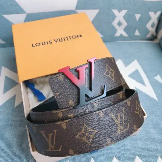 लुई विटन LV बेल्ट भूरा काला मोनोग्राम कोटेड कैनवास ग्रेडिएंट मेटल बकल लेदर बेल्ट