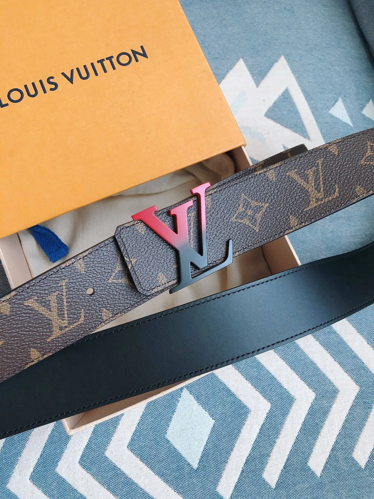 路易威登 LV 腰带 棕黑 印花 涂层帆布 渐变 金属扣头 皮革腰带 3