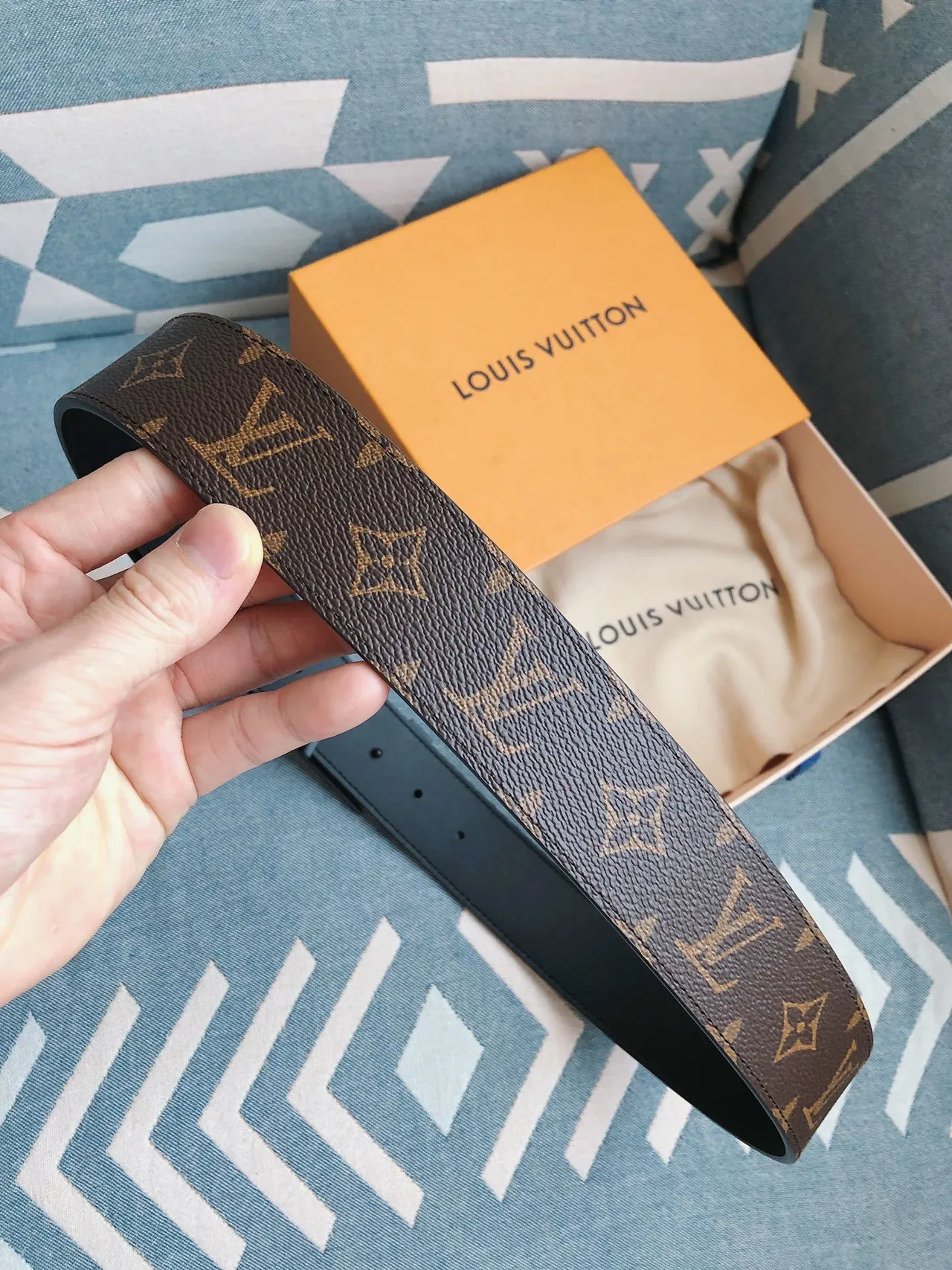路易威登 LV 腰带 棕黑 印花 涂层帆布 渐变 金属扣头 皮革腰带 4