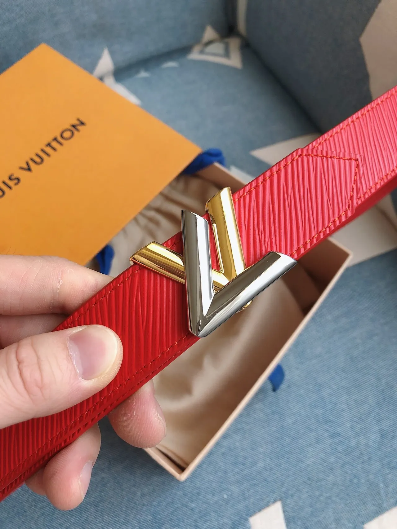 Louis Vuitton LV Belt Twist Red Epi Leather Belt 9