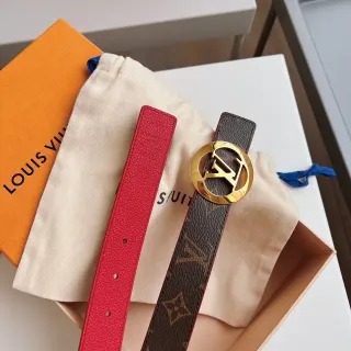 Louis Vuitton LV Circle Belt Reversible Monogram Canvas and Red Taurillon Leather Belt