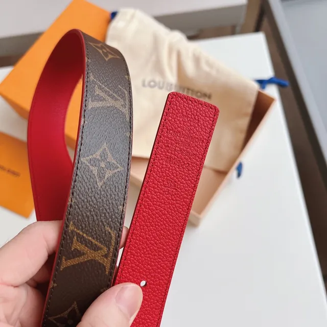 Louis Vuitton LV Circle Belt Reversible Monogram Canvas and Red Taurillon Leather Belt 3