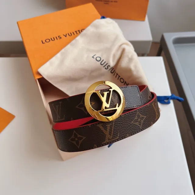 Louis Vuitton LV Circle Belt Reversible Monogram Canvas and Red Taurillon Leather Belt 4