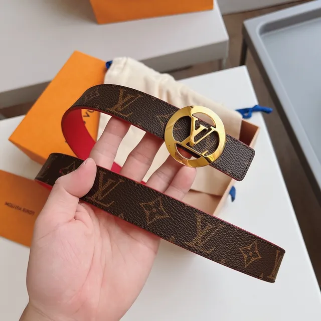 Louis Vuitton LV Circle Belt Reversible Monogram Canvas and Red Taurillon Leather Belt 5