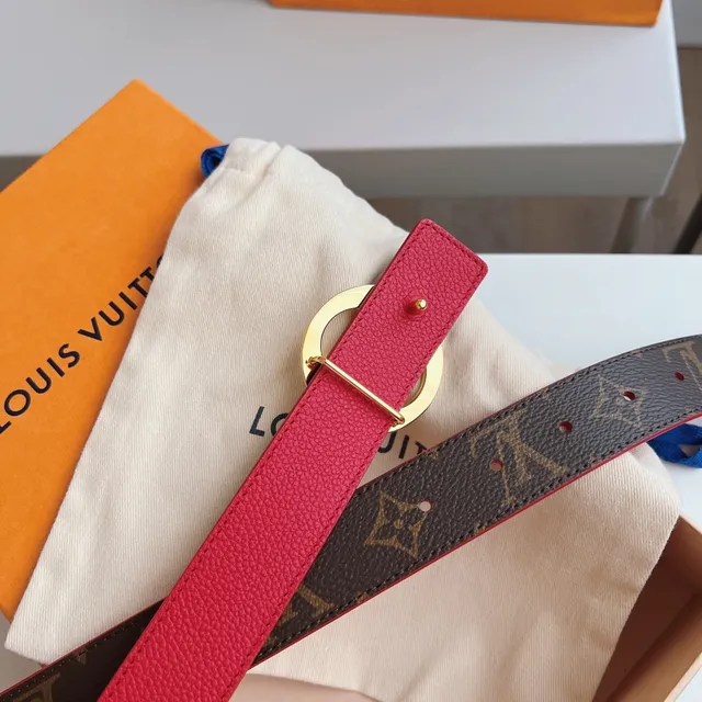 Louis Vuitton LV Circle Belt Reversible Monogram Canvas and Red Taurillon Leather Belt 6
