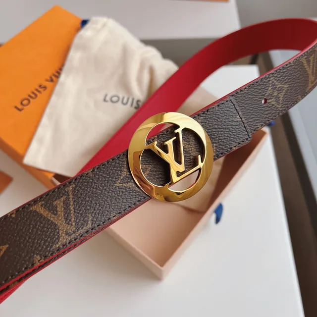 Louis Vuitton LV Circle Belt Reversible Monogram Canvas and Red Taurillon Leather Belt 7