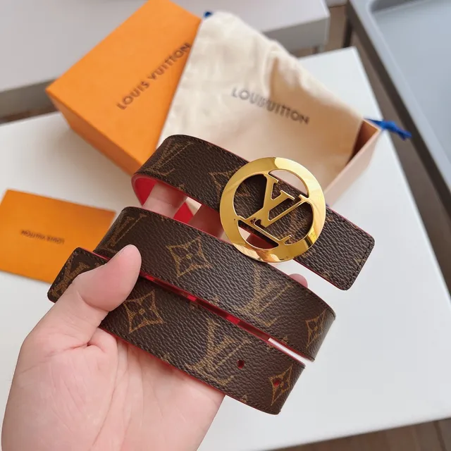 Louis Vuitton LV Circle Belt Reversible Monogram Canvas and Red Taurillon Leather Belt 9