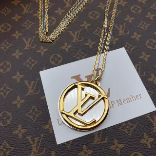 Louis Vuitton LV Circle Pendant Gold and Silver Tone Necklace