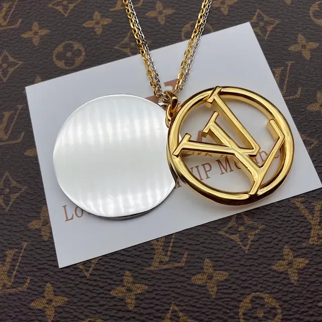 Louis Vuitton LV Circle Pendant Gold and Silver Tone Necklace 2