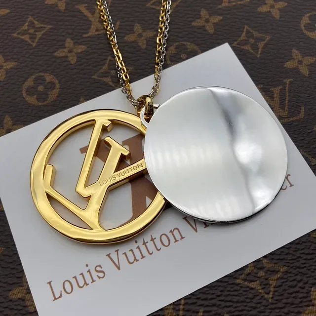 Louis Vuitton LV Circle Pendant Gold and Silver Tone Necklace 3