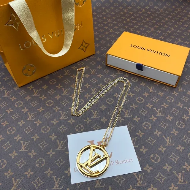Louis Vuitton LV Circle Pendant Gold and Silver Tone Necklace 4