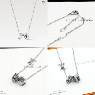 Louis Vuitton LV Cylinder Charm Silver Black Chain Monogram Pendant Necklace
