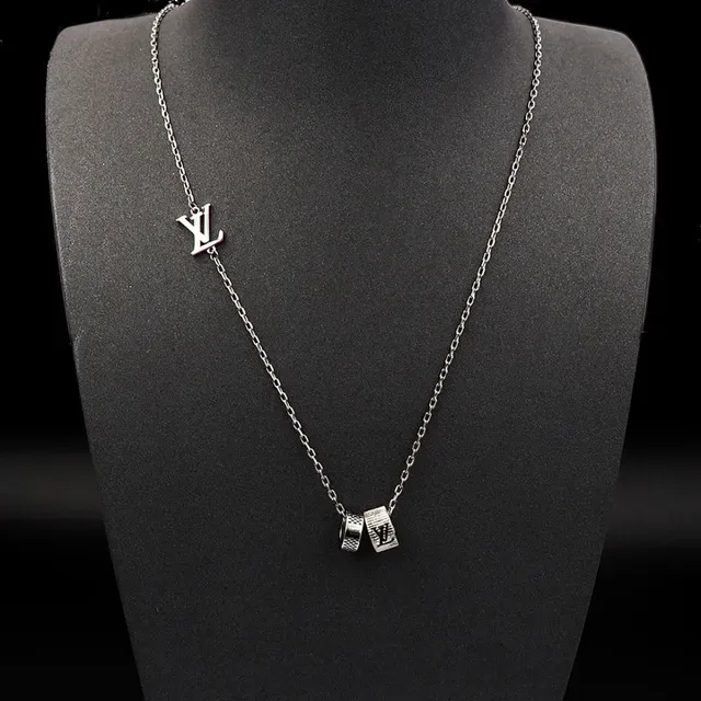 Louis Vuitton LV Cylinder Charm Silver Black Chain Monogram Pendant Necklace 2