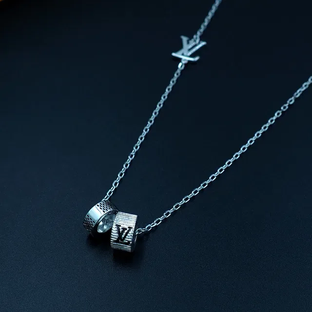 Louis Vuitton LV Cylinder Charm Silver Black Chain Monogram Pendant Necklace 3