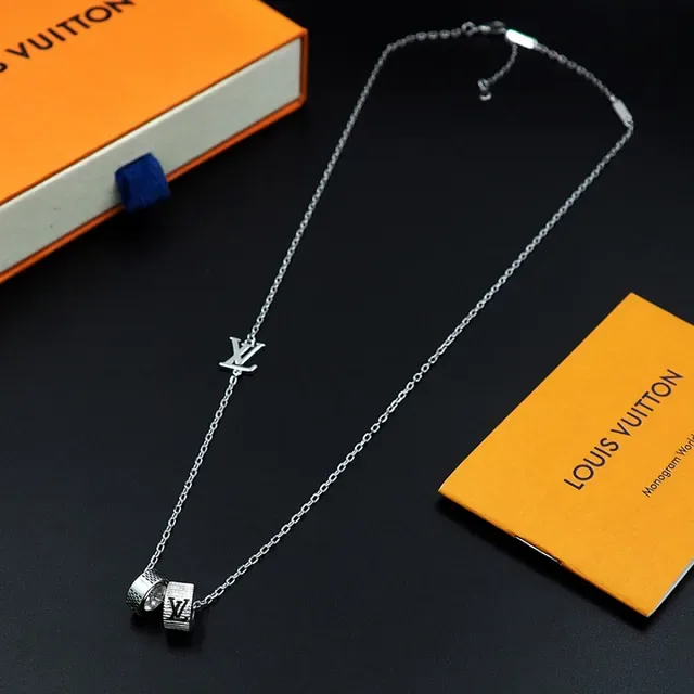 Louis Vuitton LV Cylinder Charm Silver Black Chain Monogram Pendant Necklace 5