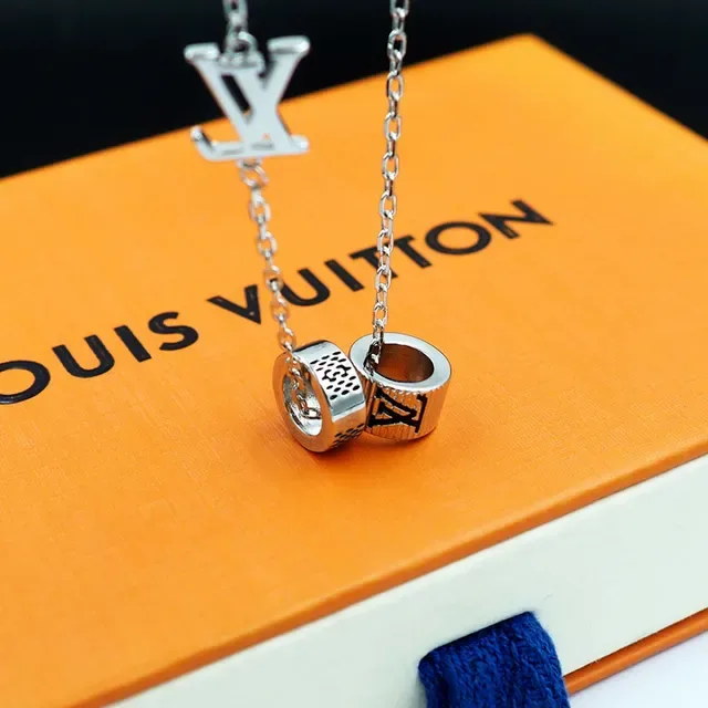 Louis Vuitton LV Cylinder Charm Silver Black Chain Monogram Pendant Necklace 7