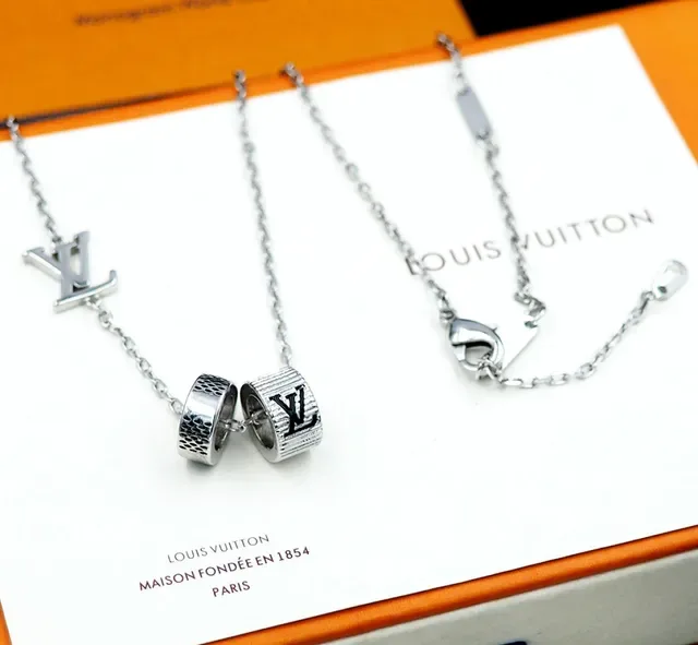 Louis Vuitton LV Cylinder Charm Silver Black Chain Monogram Pendant Necklace 8