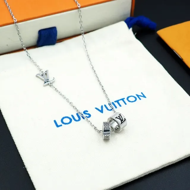 Louis Vuitton LV Cylinder Charm Silver Black Chain Monogram Pendant Necklace 10