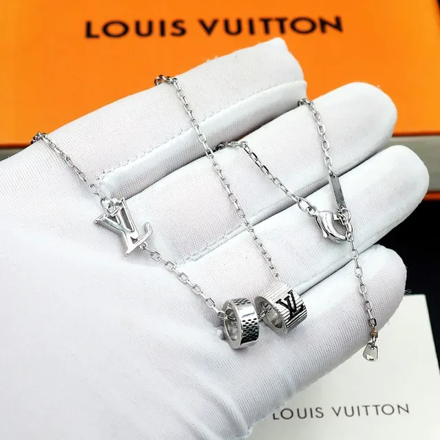 Louis Vuitton LV Cylinder Charm Silver Black Chain Monogram Pendant Necklace 11
