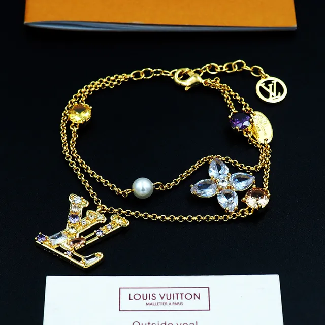 Louis Vuitton LV Flower Gold Multicolor Multi-Charm Layered Chain Bracelet 1