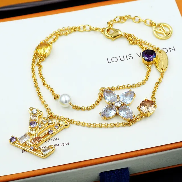Louis Vuitton LV Flower Gold Multicolor Multi-Charm Layered Chain Bracelet 4
