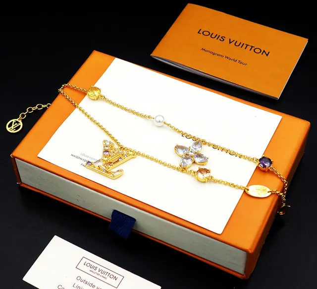 Louis Vuitton LV Flower Gold Multicolor Multi-Charm Layered Chain Bracelet 7