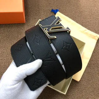 Louis Vuitton LV Initiales কালো মোনোগ্রাম চামড়ার বেল্ট