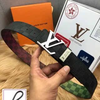 Louis Vuitton LV Initiales Black Red Reversible Damier Canvas Silver-Tone Buckle Leather Belt